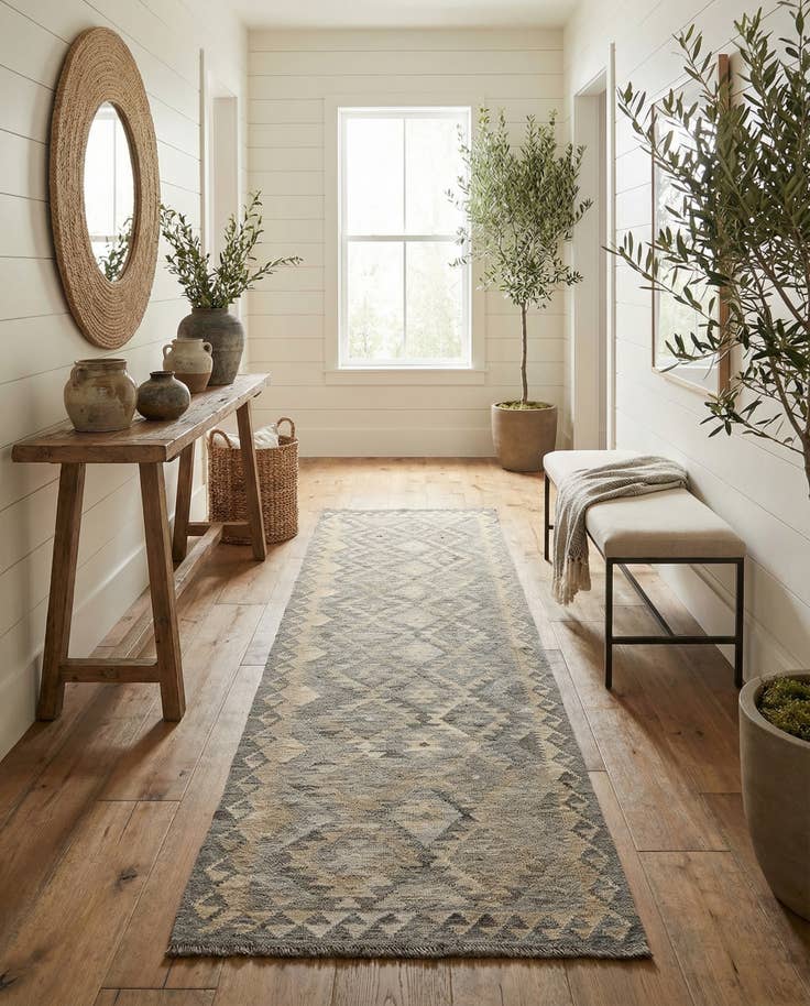 Detail image of 2' 7 x 9' 10 Hand Woven Kilim Maymana Wool Runner Rug