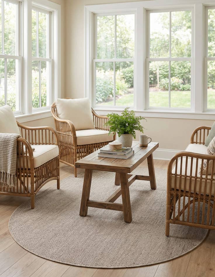 Detail image of  5' 3 x 8'  Washable Solid Indoor / Outdoor Oval Rug