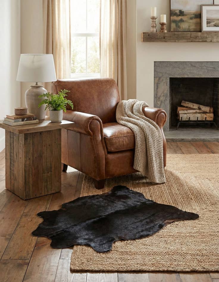 Detail image of 2' 2 x 2' 10 Cowhide Leather Rug
