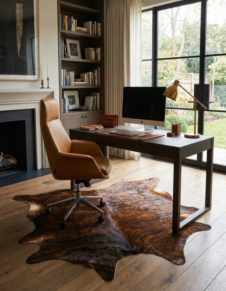 Detail image of 6' 3 x 6' 3 Cowhide Leather Square Rug