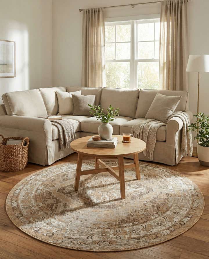 5' 3 x 5' 3 Easy-Clean Traditional Indoor / Outdoor Round Rug