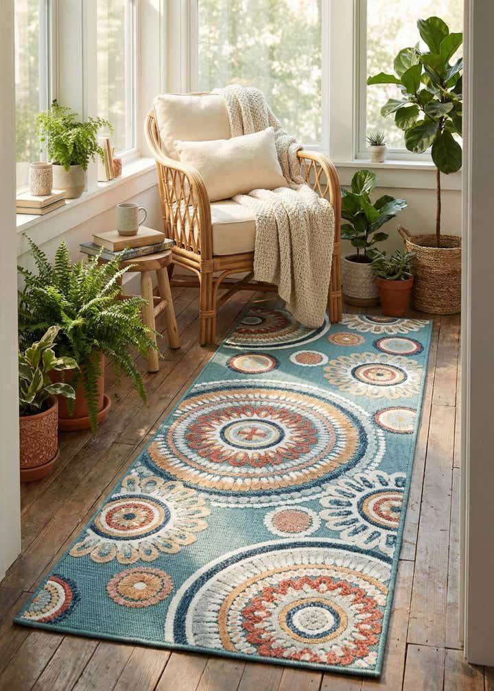 2' 2 x 6' Easy-Clean Botanical Indoor / Outdoor Runner Rug