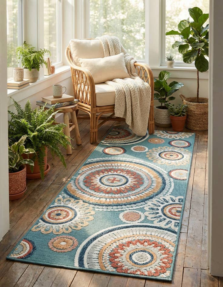 Detail image of  2' 2 x 6'  Washable Botanical Indoor / Outdoor Runner Rug