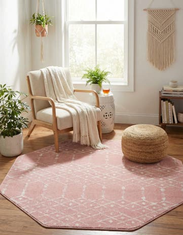 Rose Pink Paxon Trellis Octagon Rug