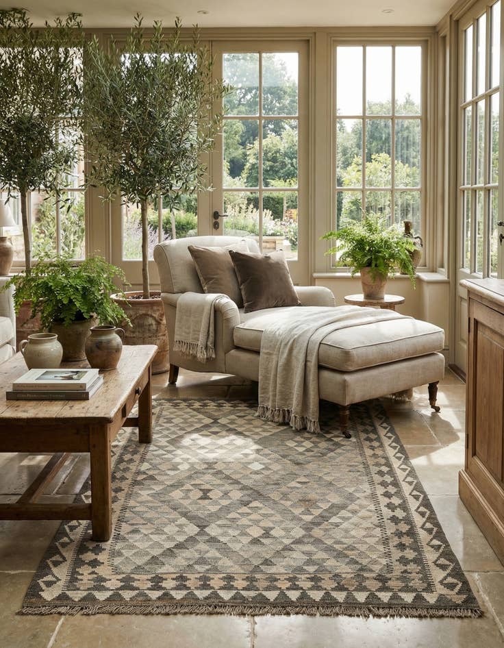 Detail image of  4' 2 x 6'  Hand Woven Kilim Maymana Wool Rug