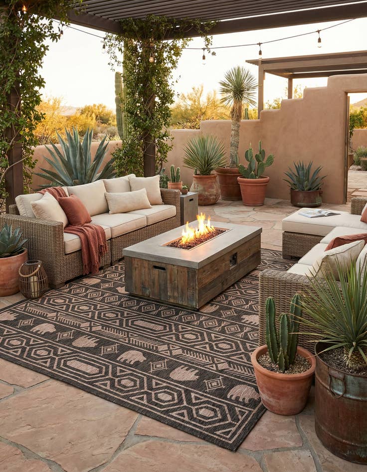 Detail image of  13' x 13'  Washable Southwestern Indoor / Outdoor Square Rug