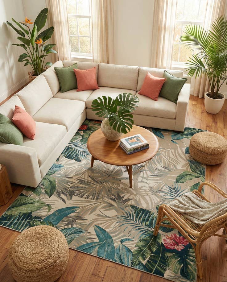 Detail image of 10' x 13' Easy-Clean Botanical Indoor / Outdoor Rug