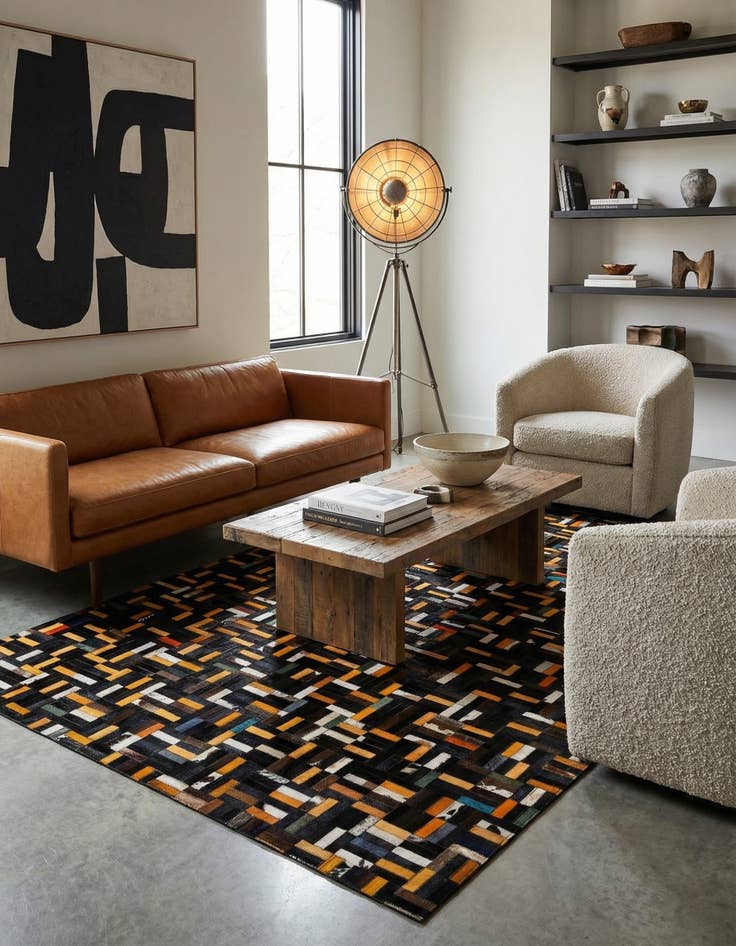 Detail image of  5' 1 x 8' Cowhide - Patchwork Rug