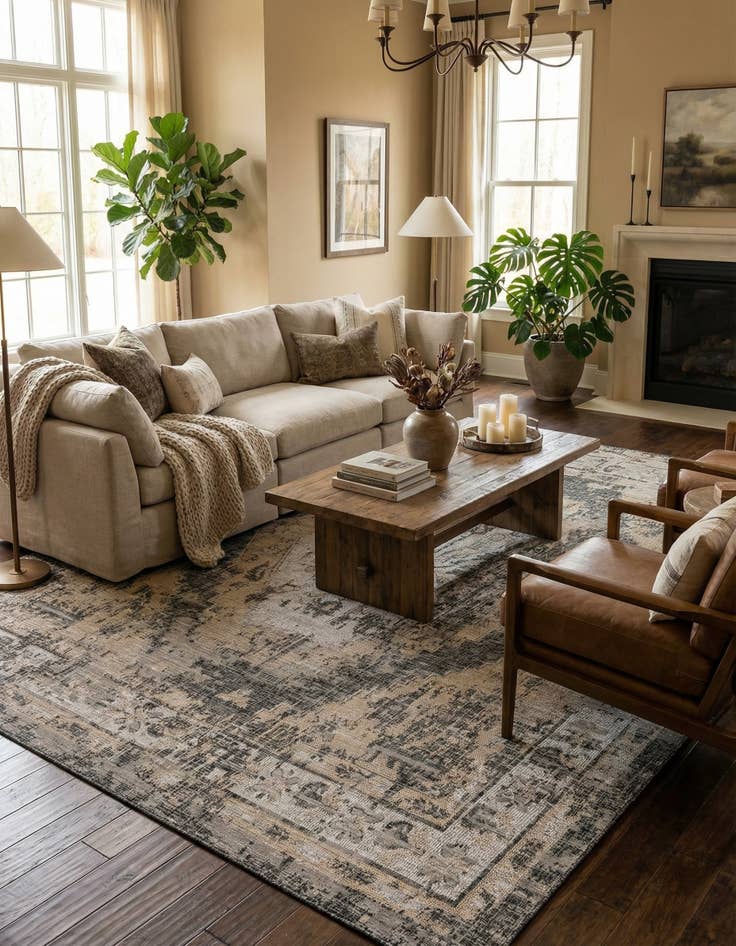 Detail image of 13' x 13'  Washable Traditional Indoor / Outdoor Square Rug