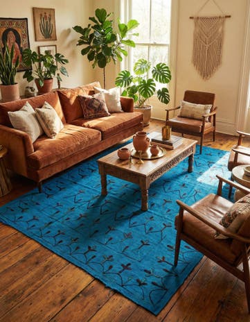 6' 9 x 9' 3 Hand Woven Kilim Suzani Wool Rug