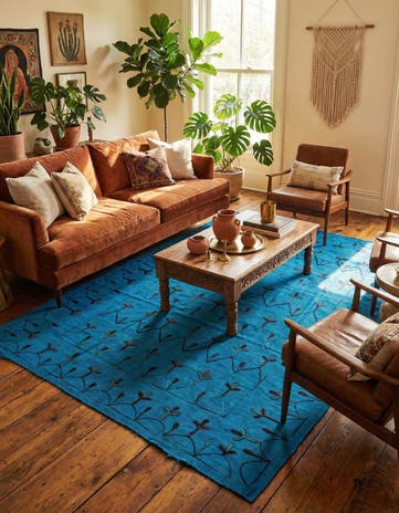 6' 9 x 9' 3 Hand Woven Kilim Suzani Wool Rug
