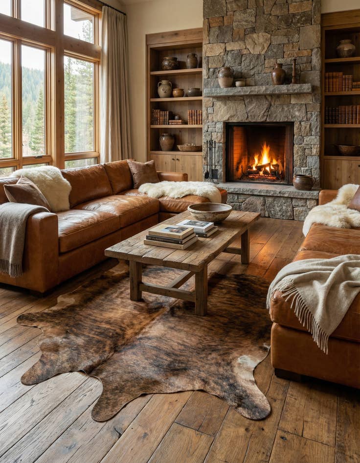 Detail image of 4' 10 x 5' 3 Cowhide Leather Square Rug