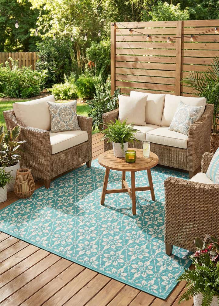 7' 10 x 7' 10 Easy-Clean Trellis Indoor / Outdoor Square Rug