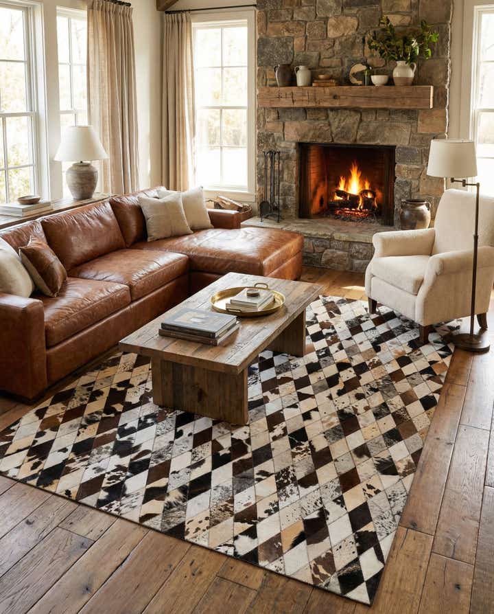 5' 7 x 8' Cowhide Stocks Rug