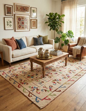 5' 6 x 7' 7 Hand Woven Kilim Suzani Wool Rug