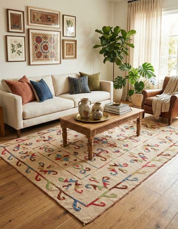 5' 6 x 7' 7 Hand Woven Kilim Suzani Wool Rug