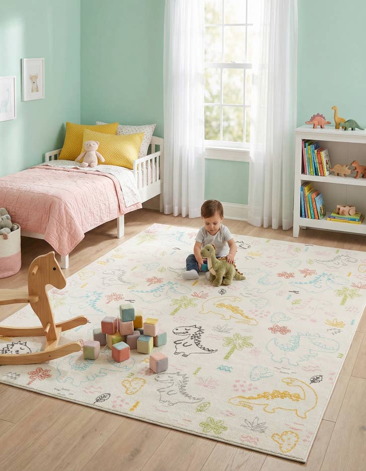 Detail image of 7' 10 x 10' Dinosaur Whimsy Kids Rug