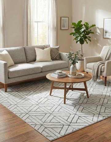 White Lattice Trellis Square Rug