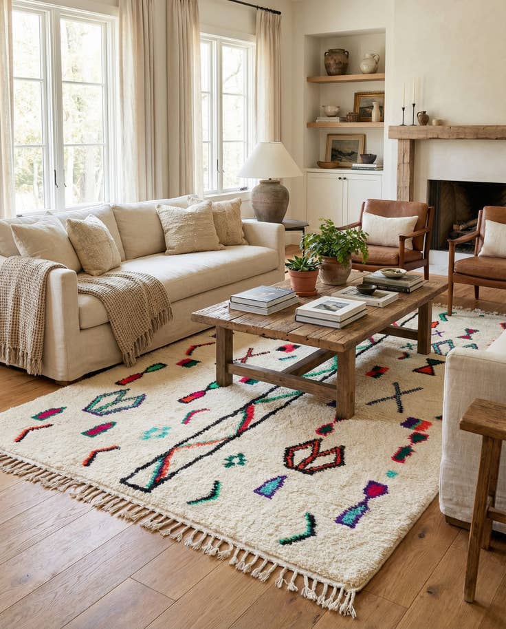 Detail image of 4' 8 x 8' Hand Knotted Moroccan Wool Rug