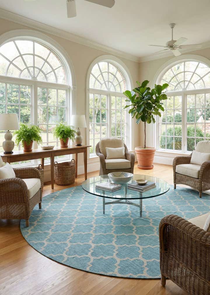 13' x 13' Easy-Clean Trellis Indoor / Outdoor Round Rug
