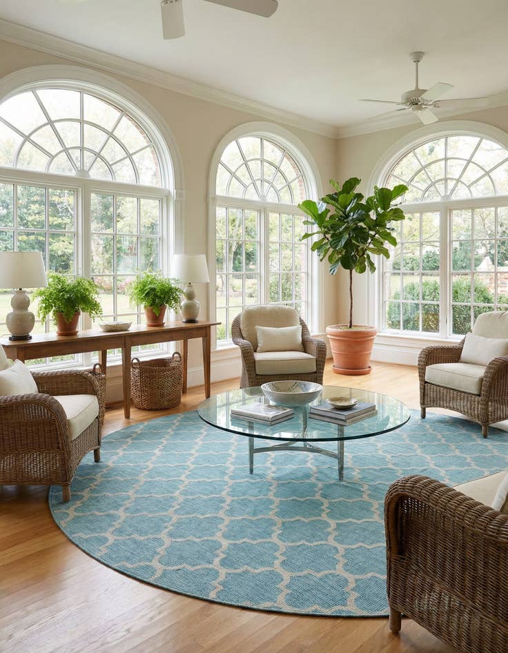 Detail image of 13' x 13' Easy-Clean Trellis Indoor / Outdoor Round Rug