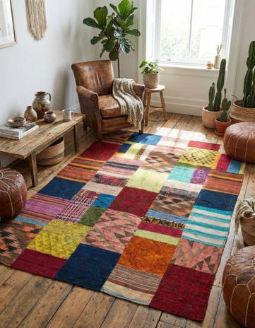 5' 5 x 7' 8 Hand Woven Kilim Patchwork Wool Rug