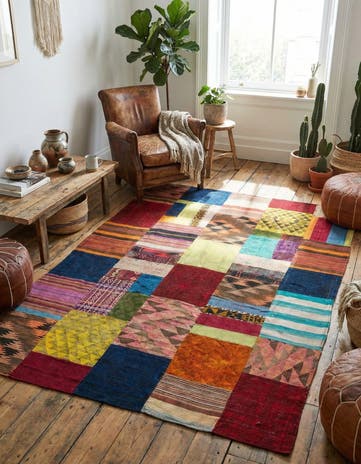 5' 5 x 7' 8 Hand Woven Kilim Patchwork Wool Rug