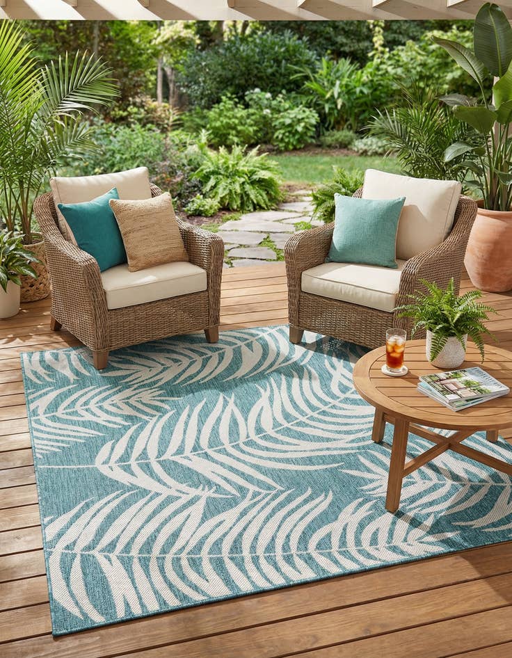 Detail image of 6' x 6'  Washable Botanical Indoor / Outdoor Square Rug