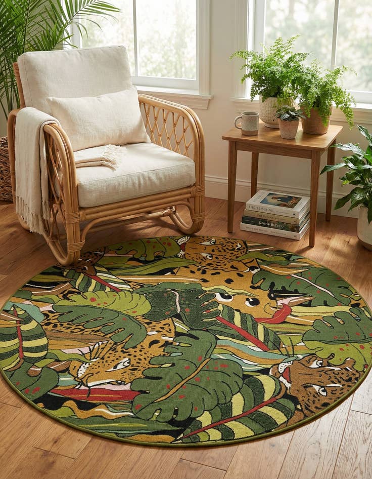 Detail image of  5' x 5'  Washable Botanical Indoor / Outdoor Round Rug