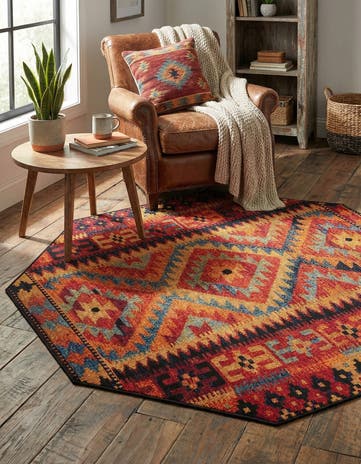 4' x 4' Easy-Clean Tribal Indoor / Outdoor Octagon Rug