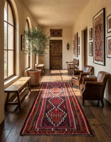 4' 9 x 9' 6 Hand Woven Kilim Fars Wool Runner Rug