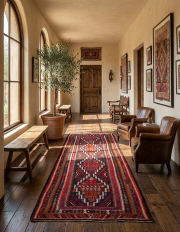 4' 9 x 9' 6 Hand Woven Kilim Fars Wool Runner Rug