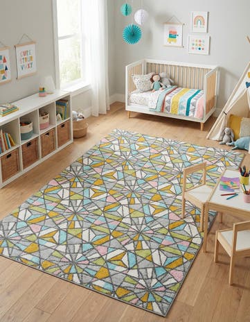 5' 3 x 8' Stained Glass Whimsy Kids Rug