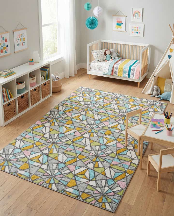5' 3 x 8' Stained Glass Whimsy Kids Rug