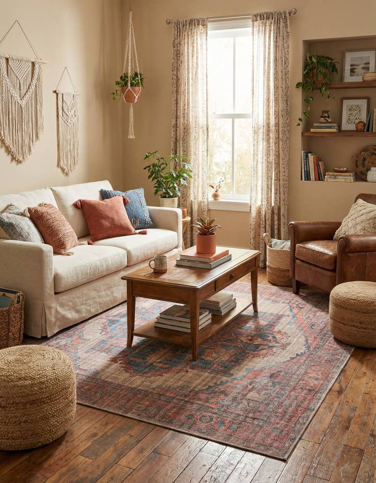 Detail image of 7' 3 x 7' 3  Washable Nostalgia Square Rug