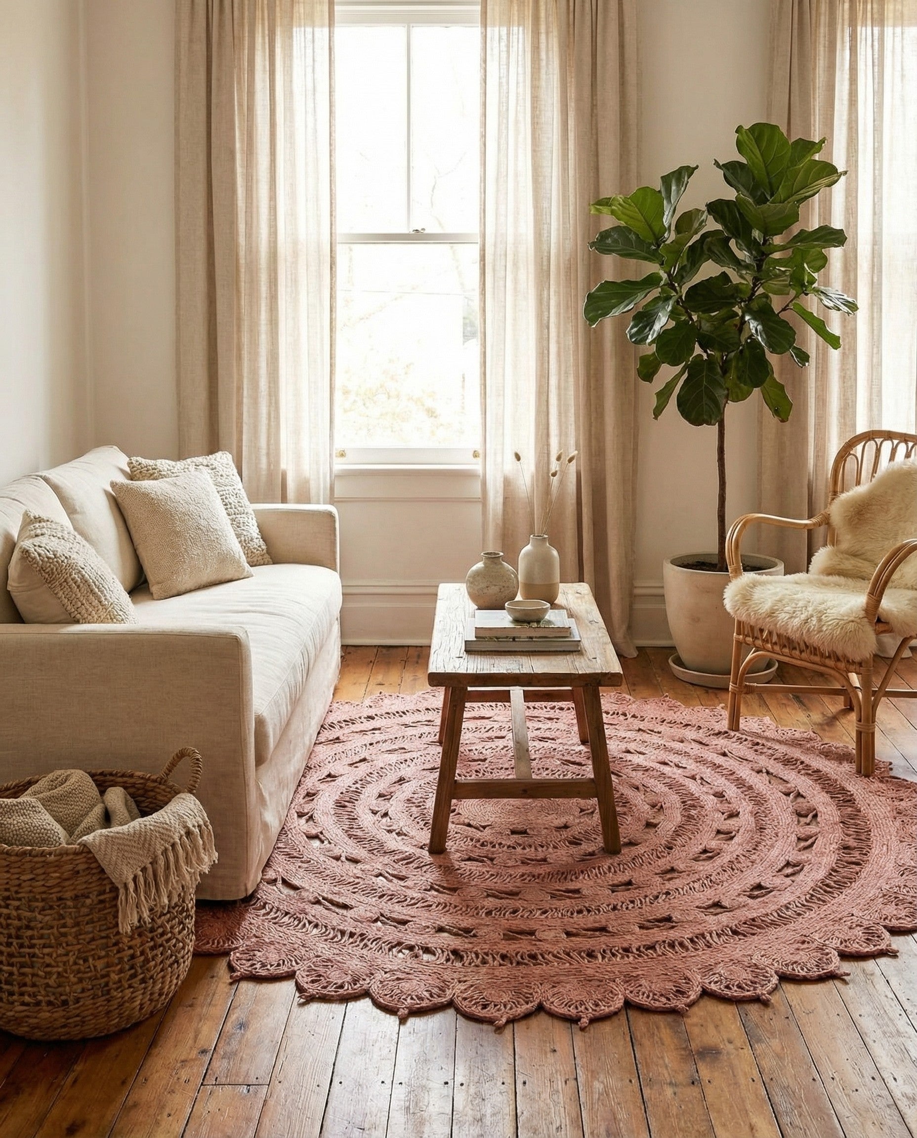  7' 10 x 7' 10  Hand Braided Jute Round Rug