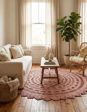 Pink Handmade Braided Jute Round Rug