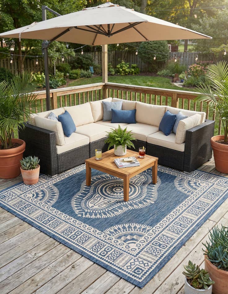 Detail image of 10' x 10'  Washable Traditional Indoor / Outdoor Square Rug