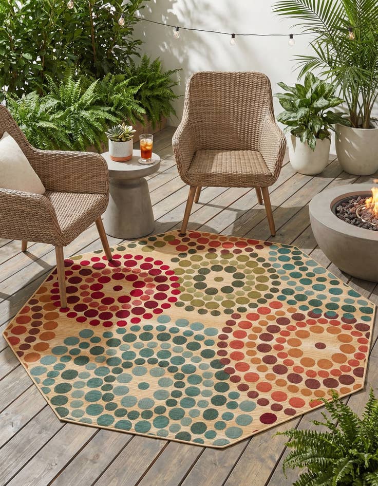Detail image of 7' x 7'  Washable Modern Indoor / Outdoor Octagon Rug