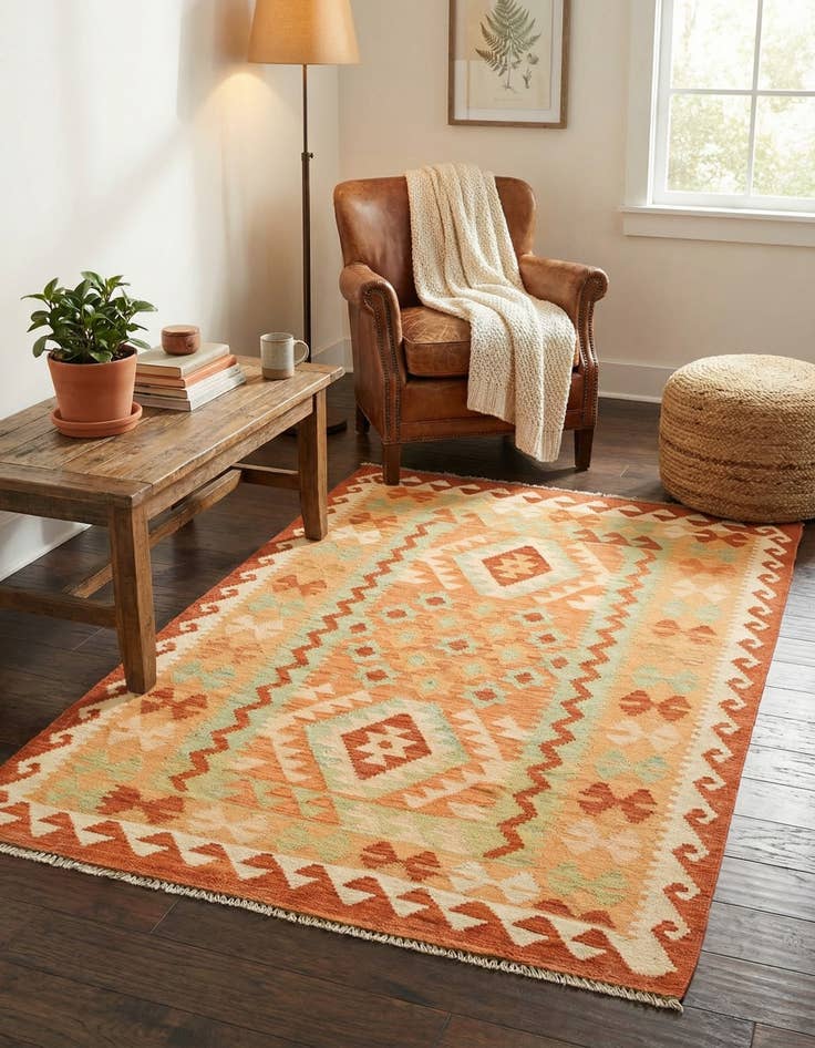 Detail image of 3' x 4' 6  Hand Woven Kilim Waziri Wool Rug