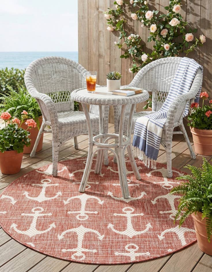 Detail image of  3' x 3'  Washable Coastal Indoor / Outdoor Round Rug