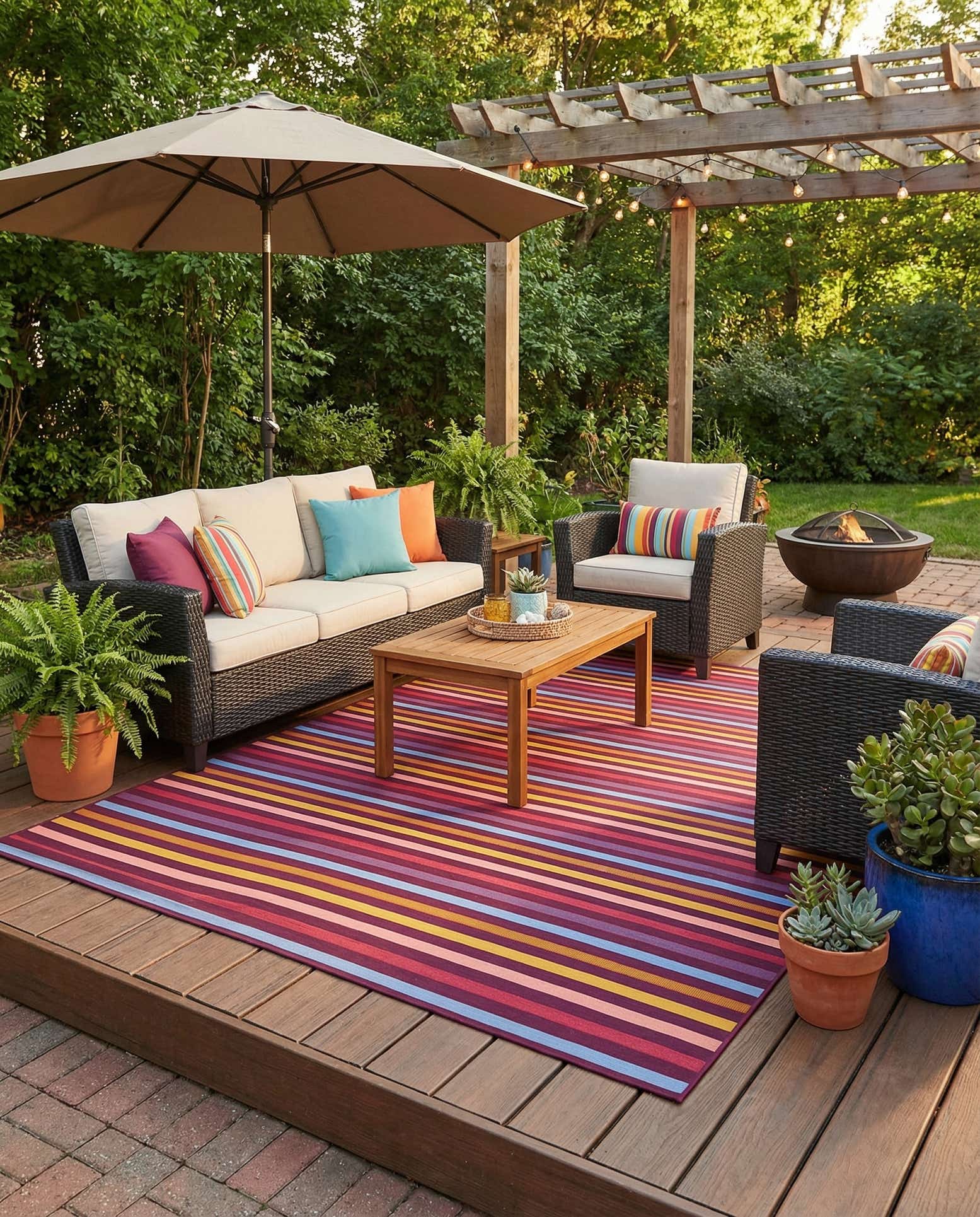 10' x 13' Easy-Clean Striped Indoor / Outdoor Rug