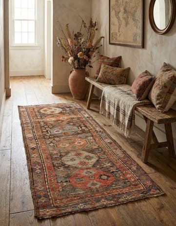 3' 8 x 7' 7 Hand Knotted Hamedan Persian Wool Runner Rug