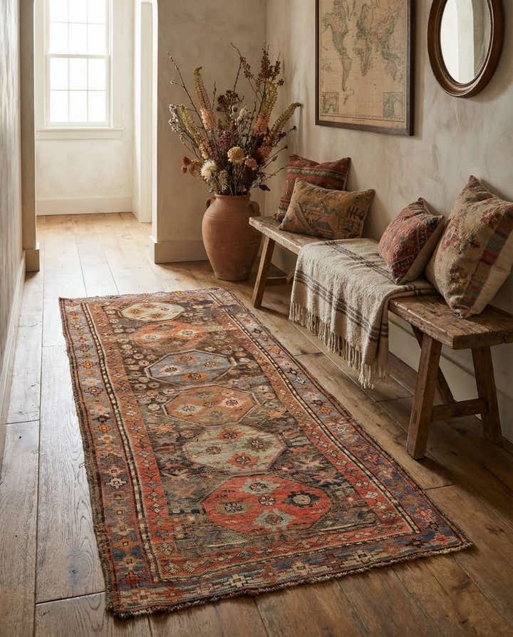 3' 8 x 7' 7 Hand Knotted Hamedan Persian Wool Runner Rug