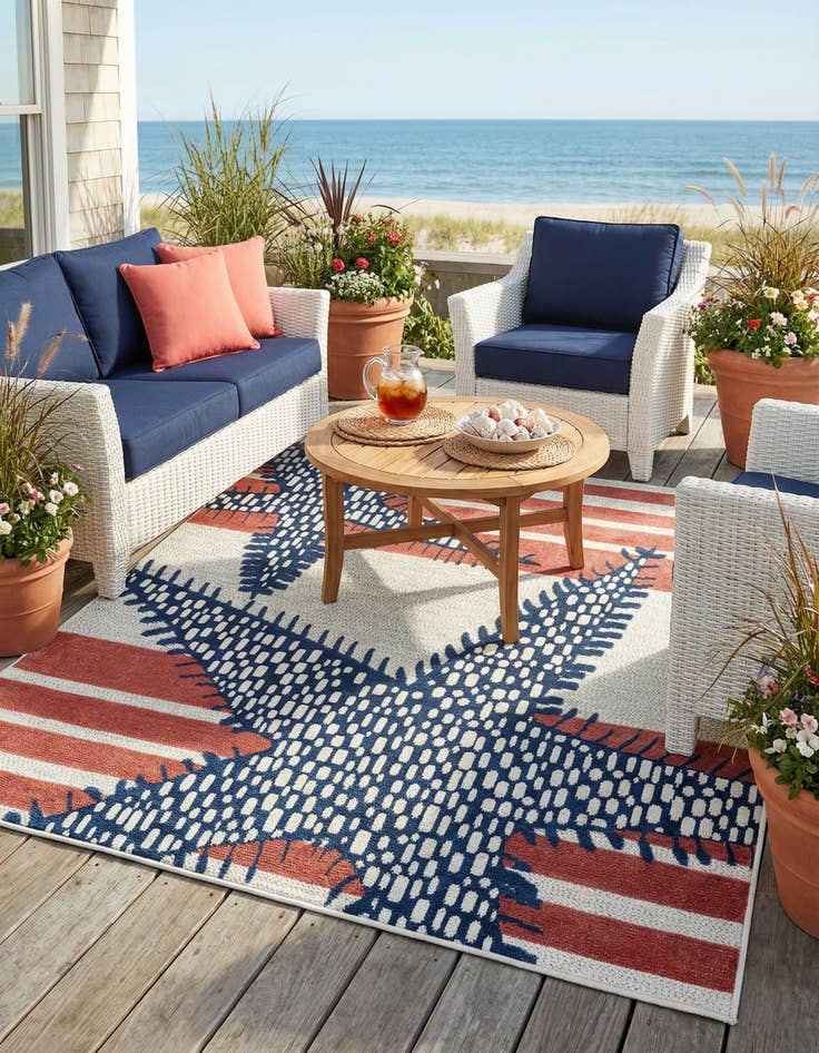 Detail image of 7' 10 x 7' 10  Washable Belize Indoor / Outdoor Square Rug