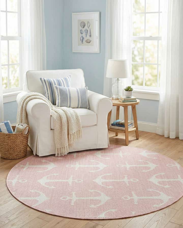 4' x 4' Easy-Clean Coastal Indoor / Outdoor Round Rug