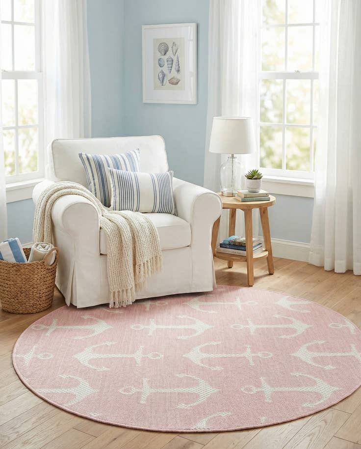 Detail image of 4' x 4' Easy-Clean Coastal Indoor / Outdoor Round Rug