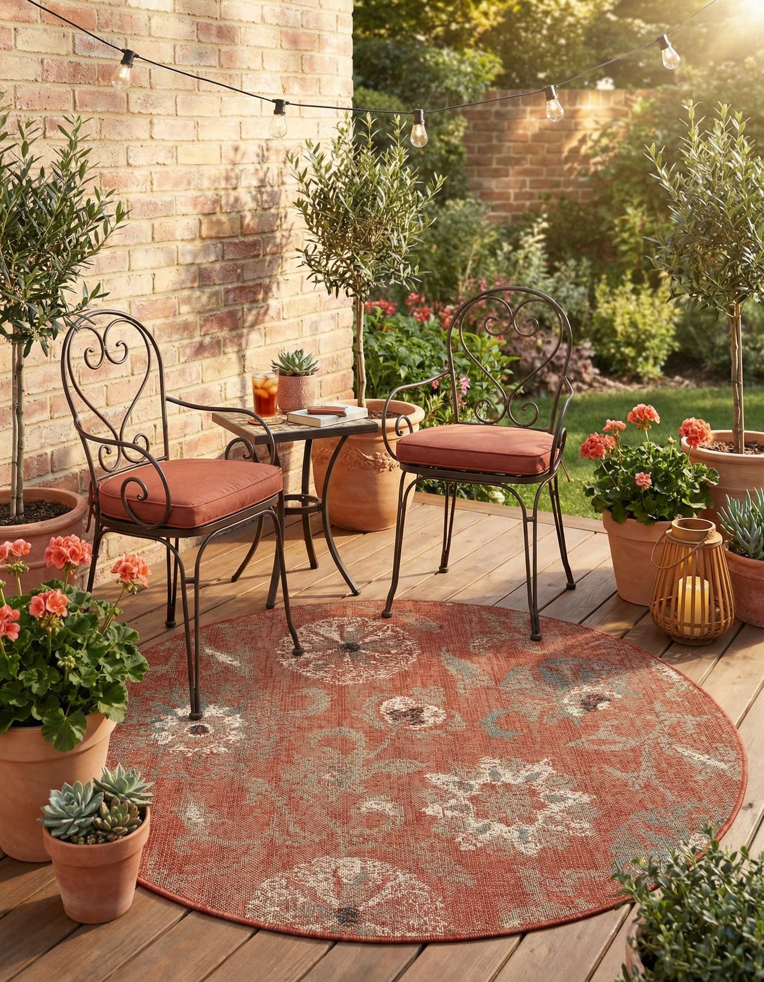 5' x 5' Easy-Clean Botanical Indoor / Outdoor Round Rug