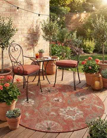 5' x 5' Easy-Clean Botanical Indoor / Outdoor Round Rug