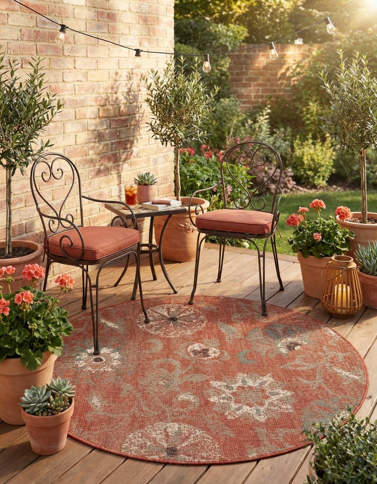 Detail image of 5' x 5'  Washable Botanical Indoor / Outdoor Round Rug